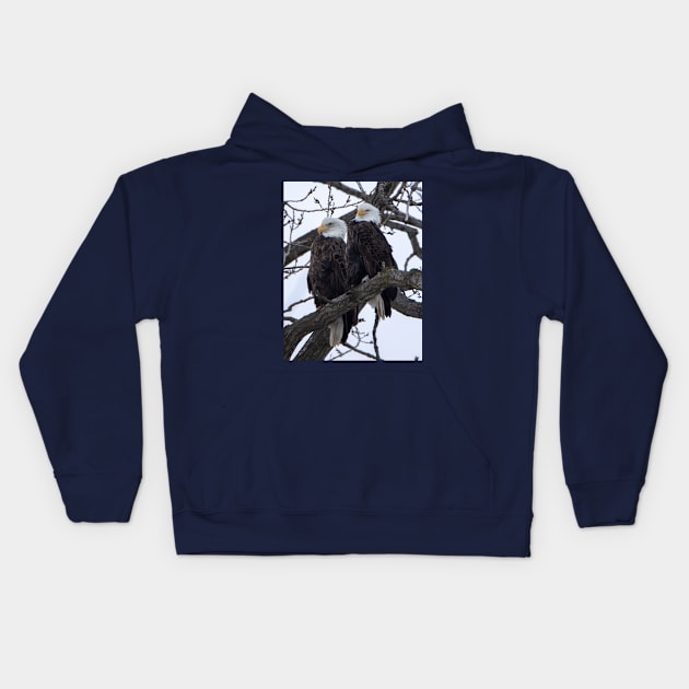 Bald eagles sitting on a branch Kids Hoodie by FlyingLilly